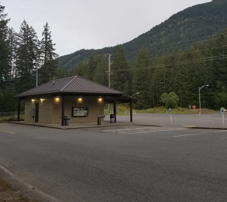 Daytime view of a roadside rest area operated by the Washington State Department of Transportatioon