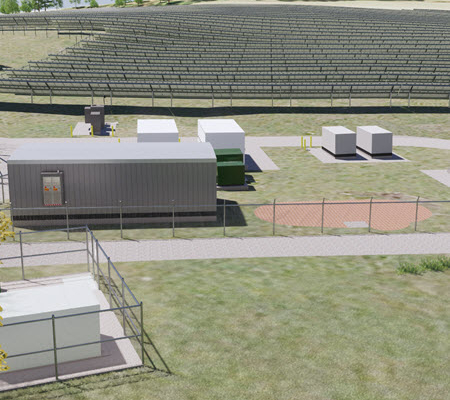 Rendering of proposed solar panels and energy storage equipment at US Coast Guard Training Center in Petaluma CA