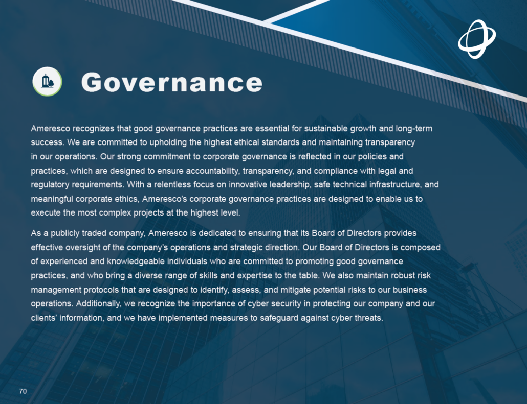 Governance Commitment, Goals And Report | Ameresco