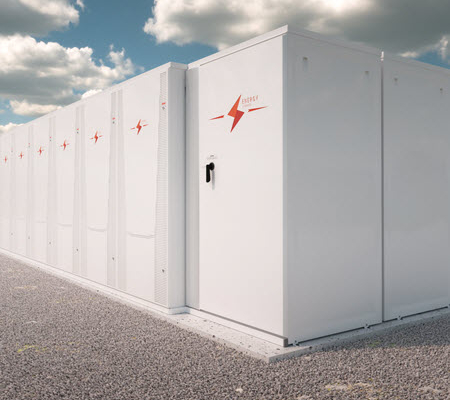 Daytime view of battery energy storage enclosures