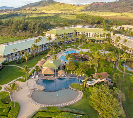 Daytime aerial view of OUTRIGGER Kauai Beach Resort and Spa