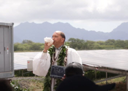 Daytime view of a blessing ceremony for the Kupono Solar Project in Hawaii