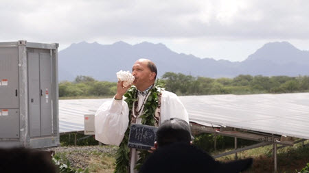 Daytime view of a blessing ceremony for the Kupono Solar Project in Hawaii