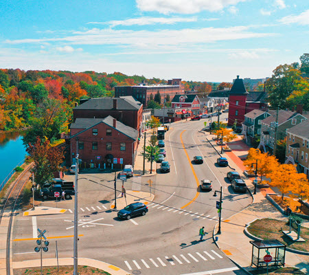 Daytime autumn view of part of downtown Somersworth New Hampshire